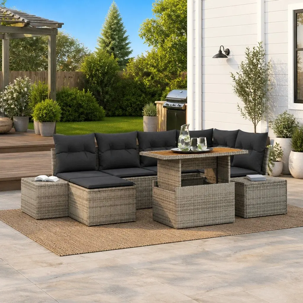 Garden Sofa Set 7 Pieces Outdoor Furniture Modular Sectional with Storage Table