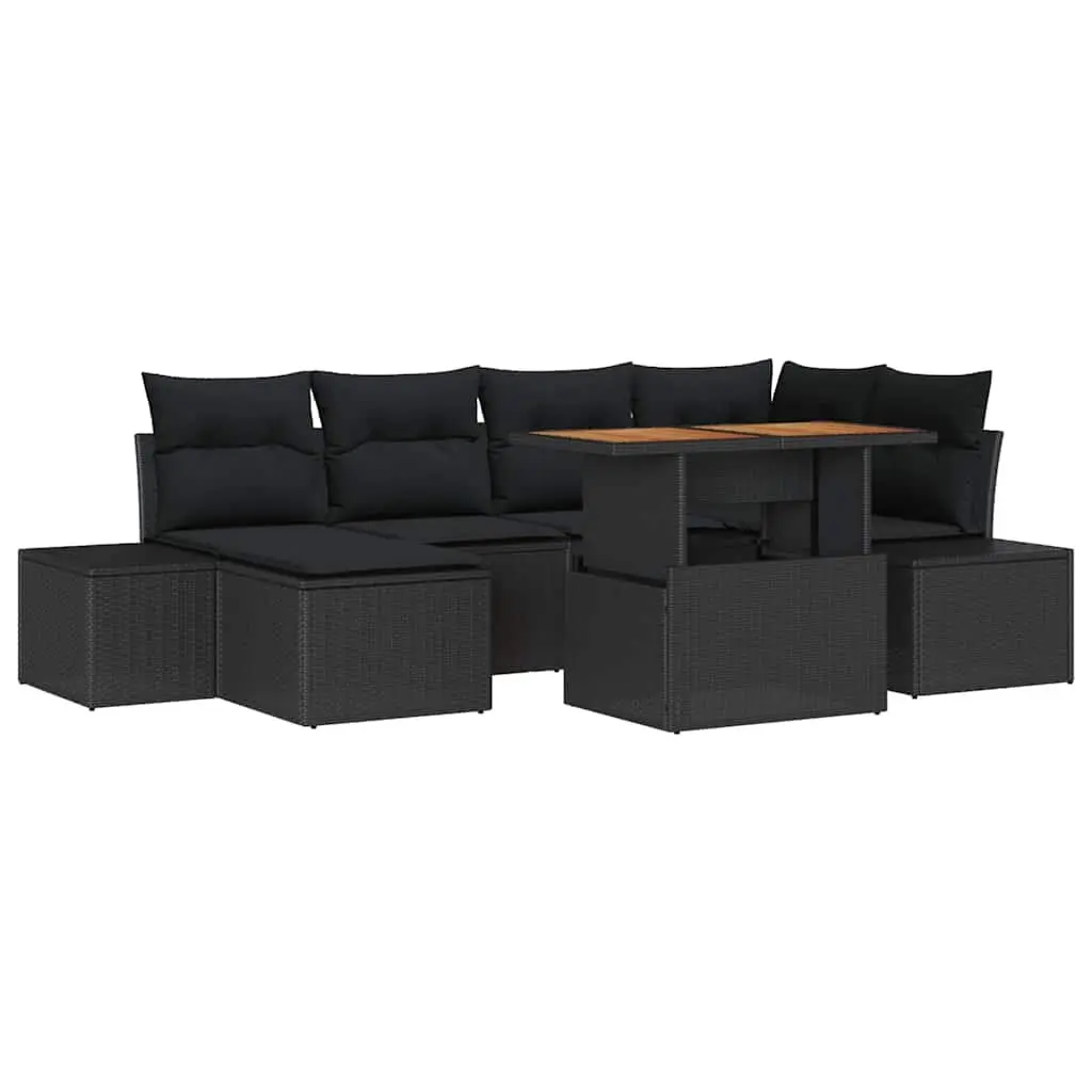 Modular Outdoor Sofa Set Black 7 Piece Lounge Furniture with Storage for Garden and Balcony