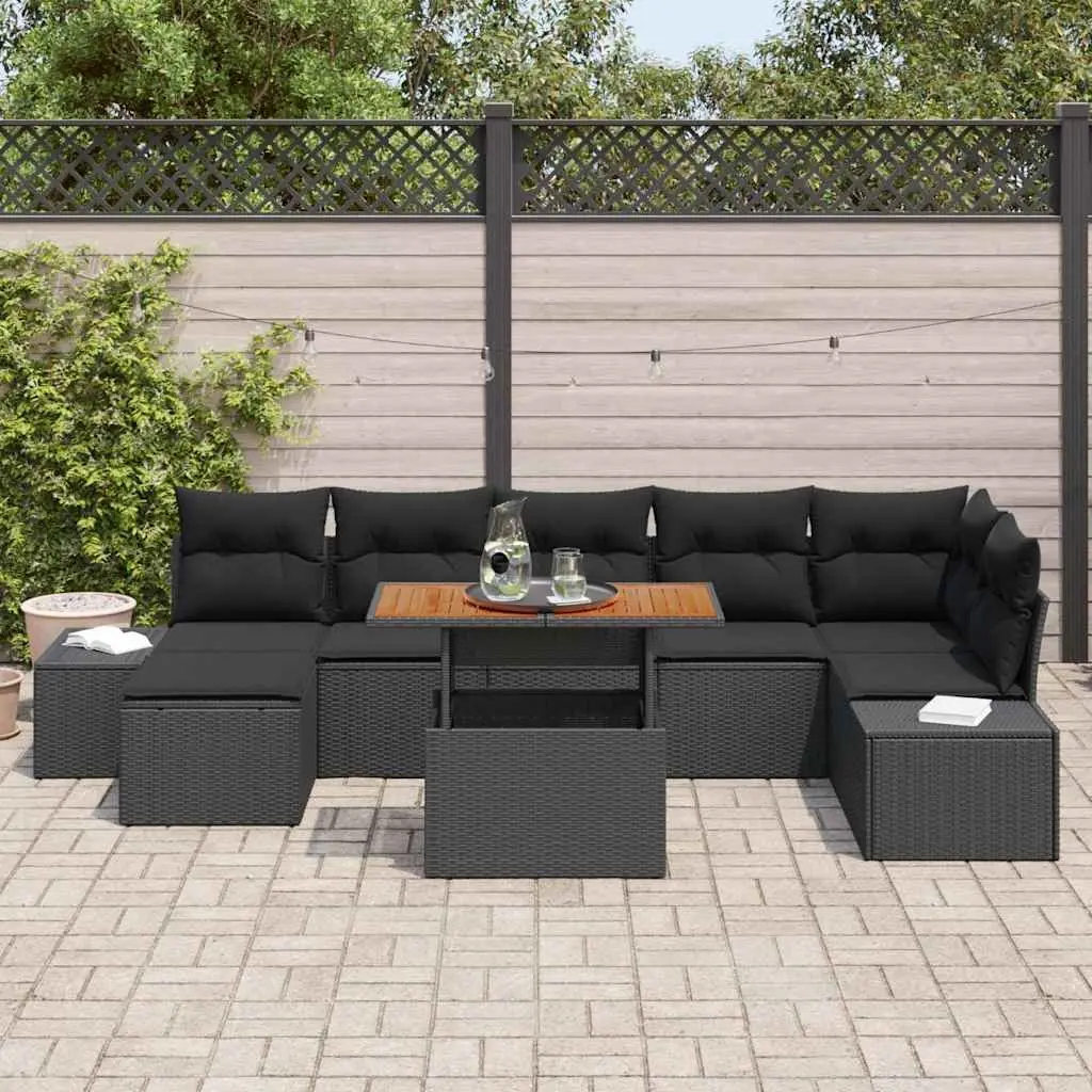 Outdoor Furniture Modular Garden Sofa Set 8 Pieces Black Poly Rattan Weather-Resistant Seating with Integrated Storage