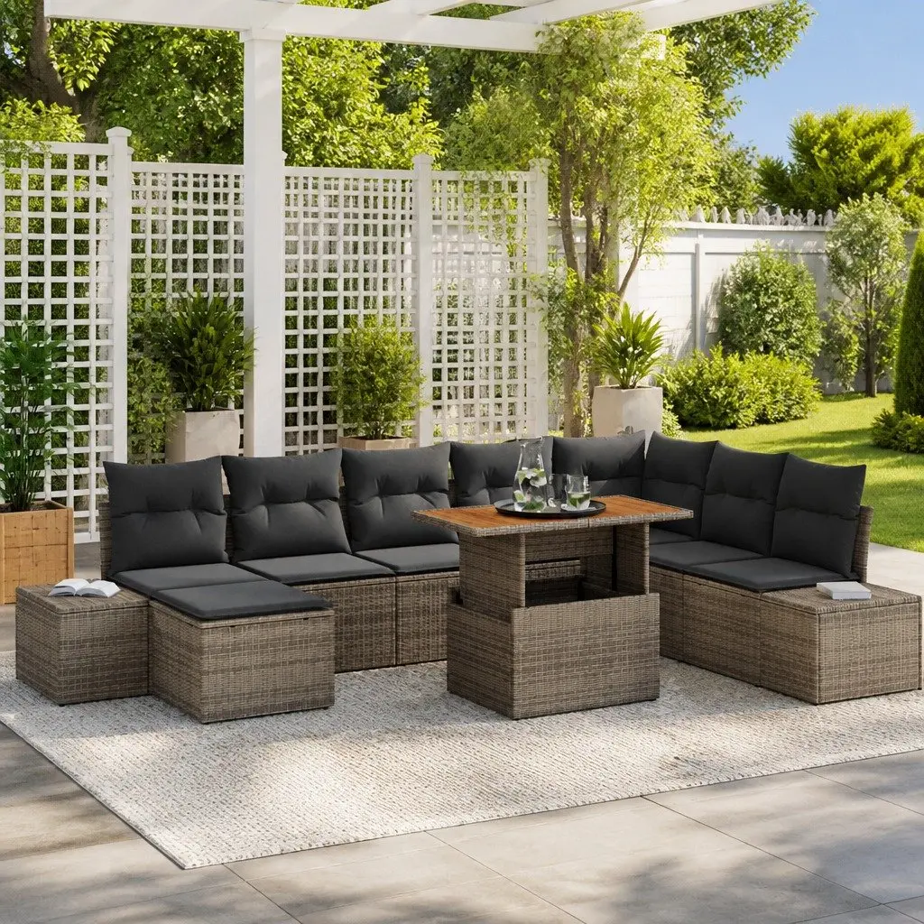 Grey Garden Sofa Set 9 pcs with Storage