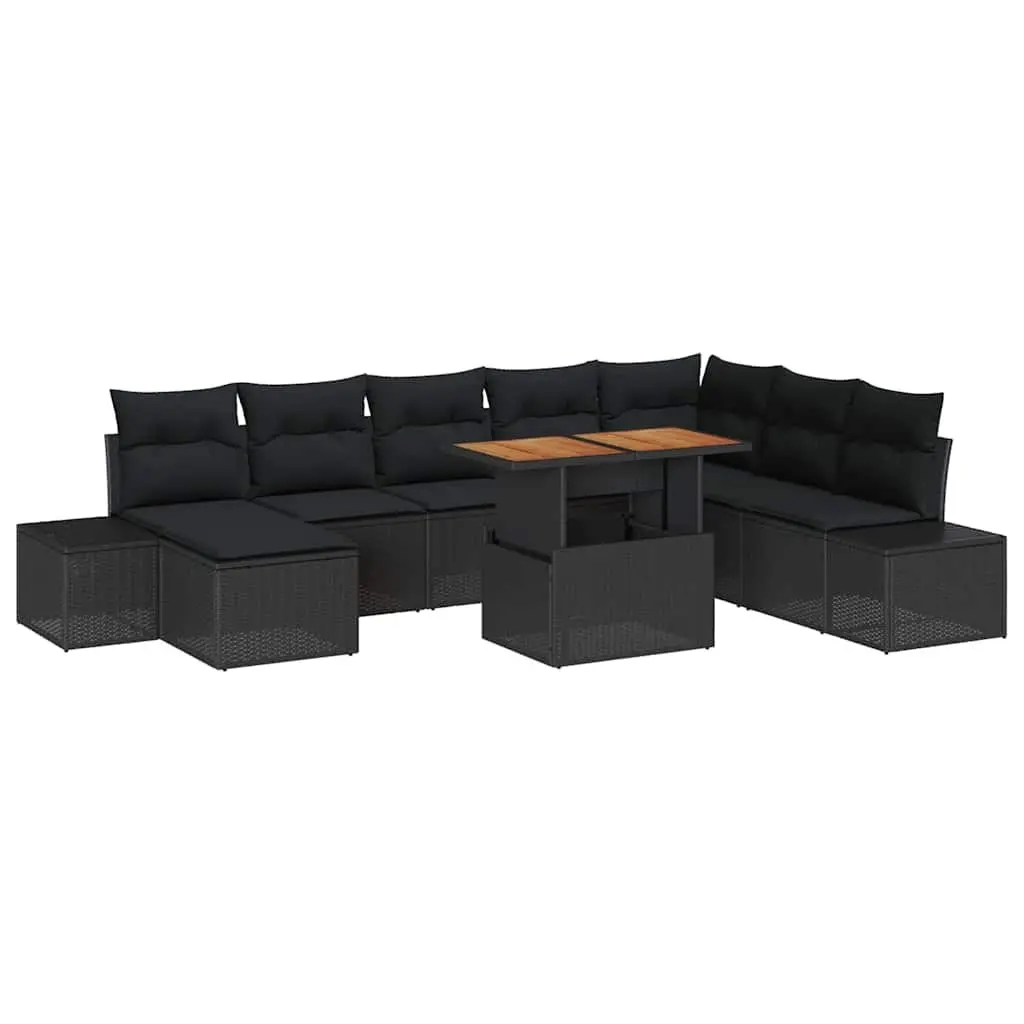 Garden Sofa Set 9 Piece Outdoor Patio Furniture with Storage Black Modular