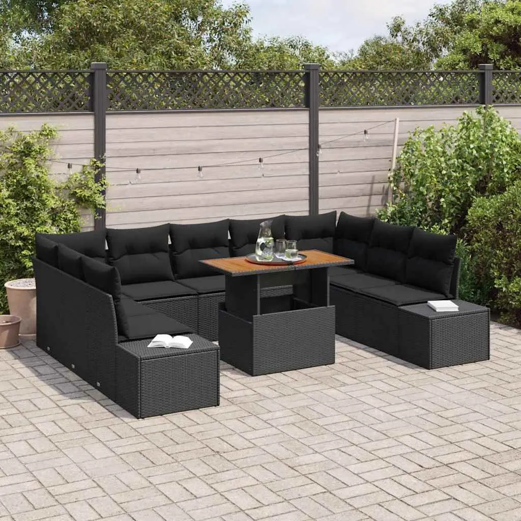Garden Sofa Set Modular Black Poly Rattan 10 Piece Outdoor Furniture