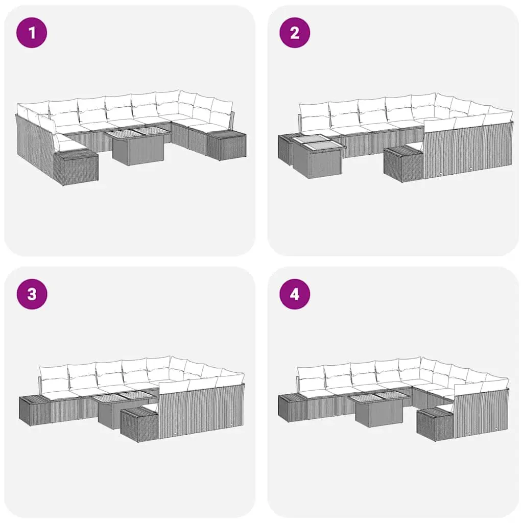 Outdoor Modular Lounge Sofa Set Grey Poly Rattan 11 Pieces