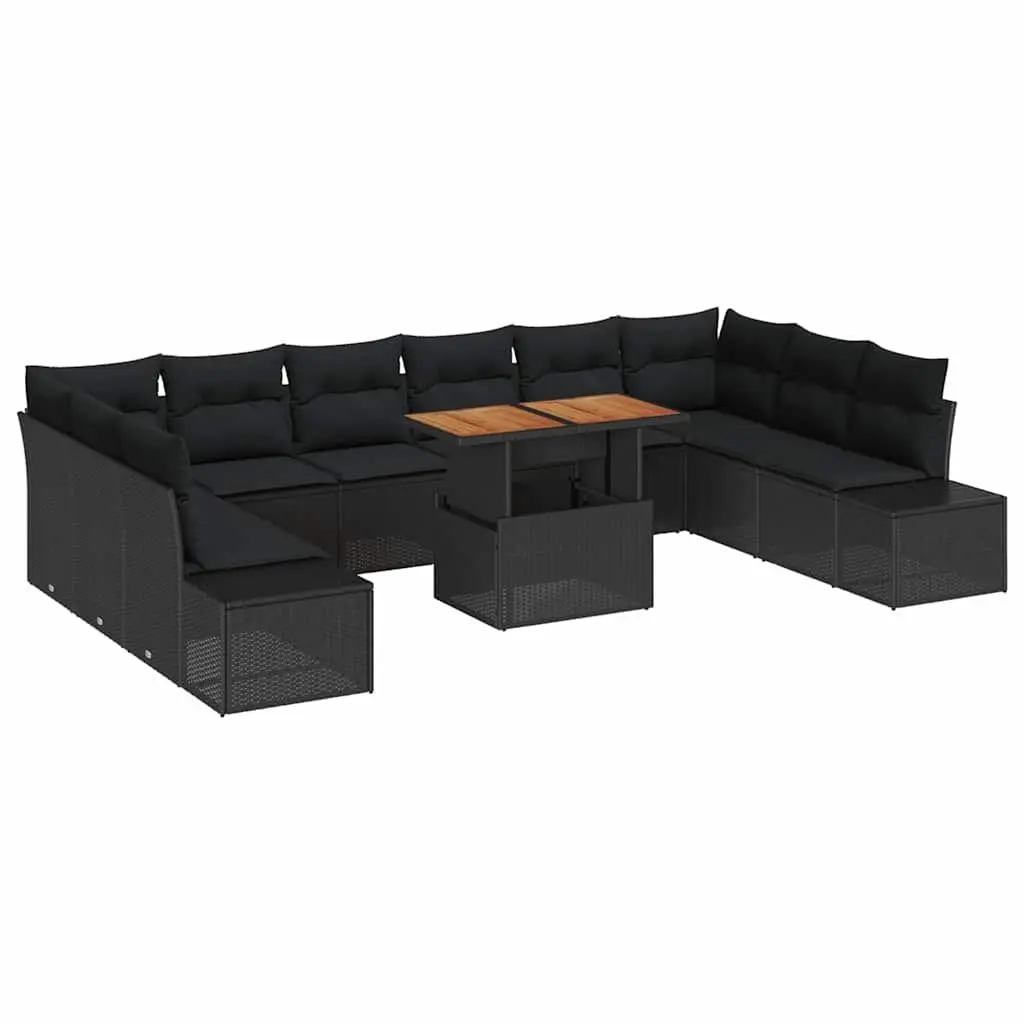 11 Piece Modular Outdoor Garden Sofa Set with Storage Black Poly Rattan