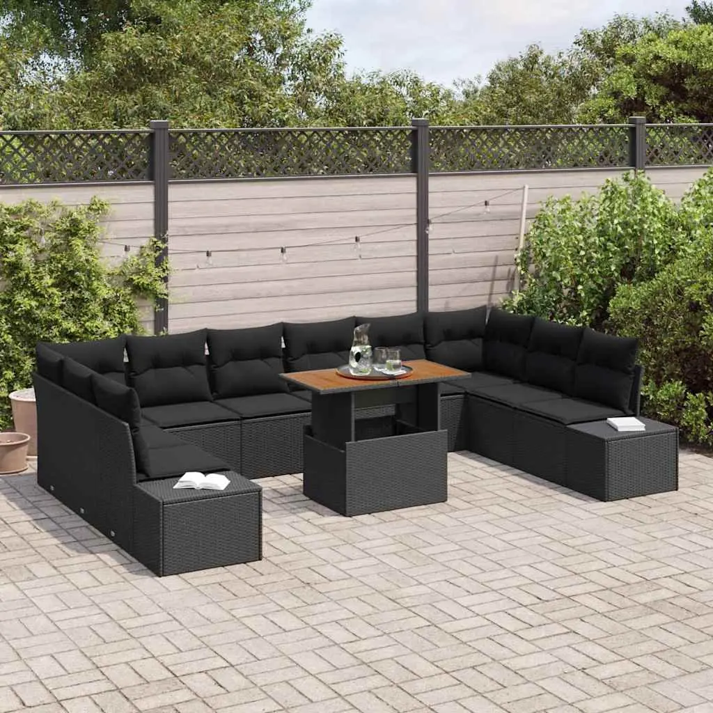 11 Piece Modular Outdoor Garden Sofa Set with Storage Black Poly Rattan