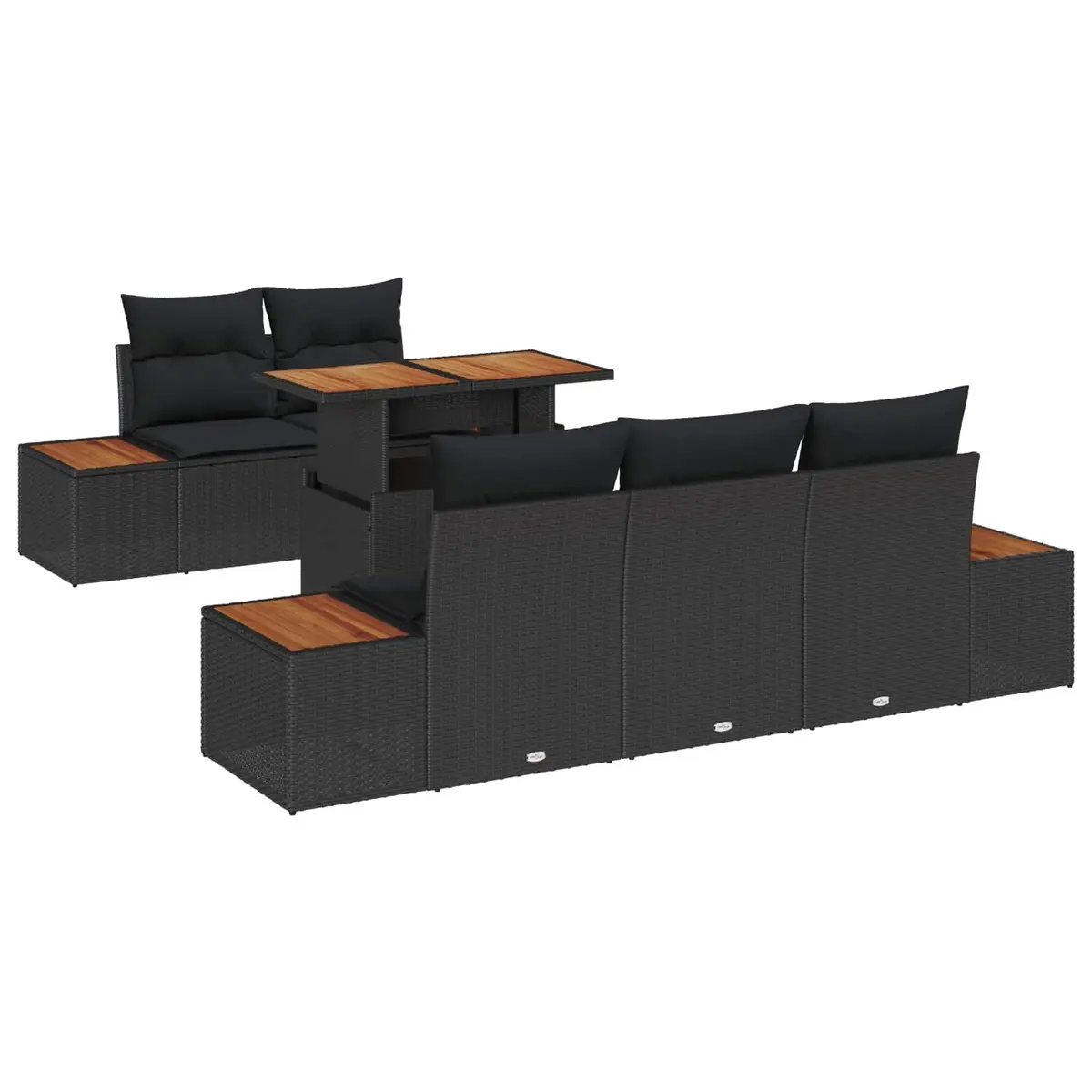 Outdoor Garden Sofa Set 6 Pieces Black Poly Rattan Modular Furniture Storage