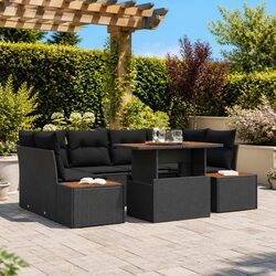 Garden Sofa Set 7 Pieces Black Poly Rattan Outdoor Furniture with Storage