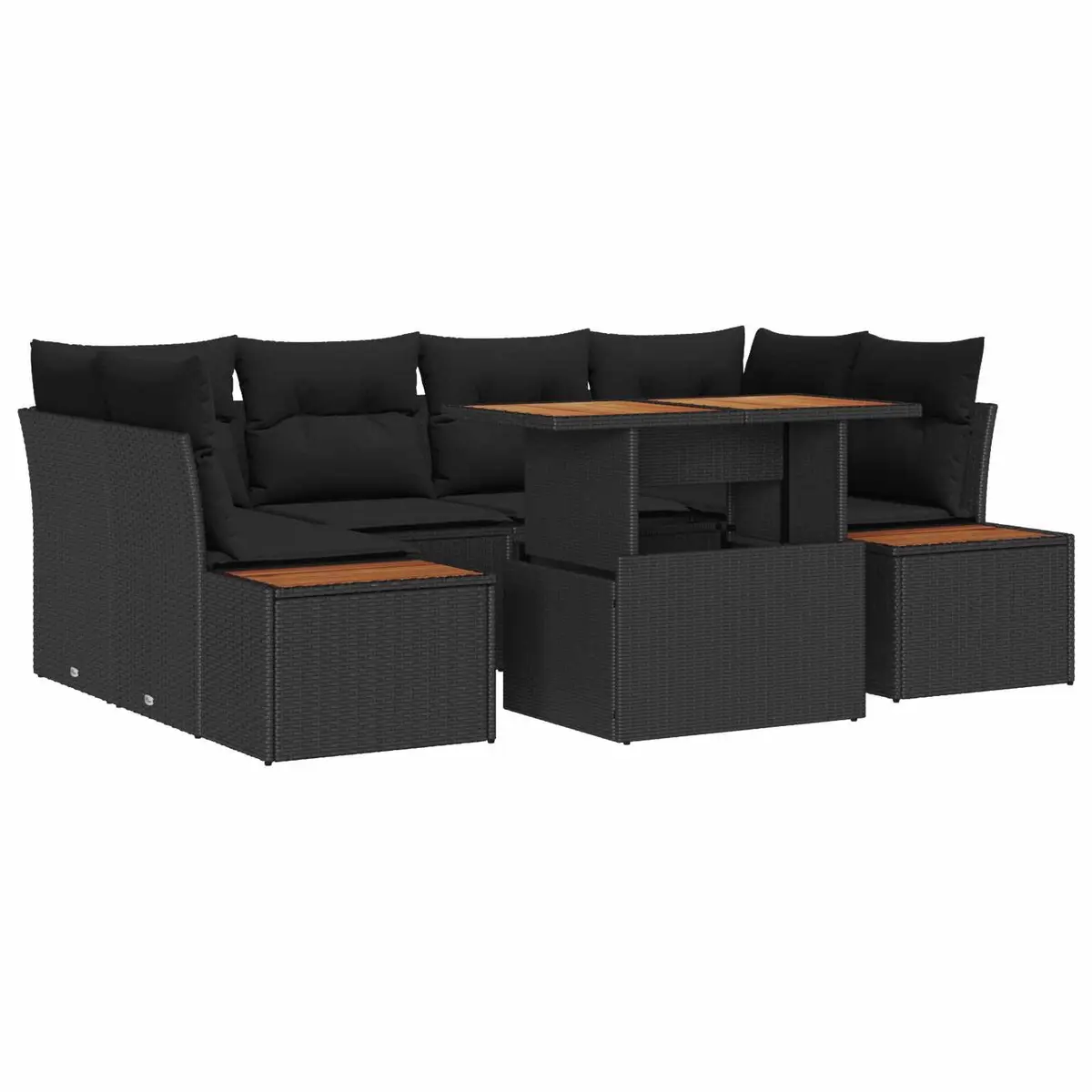 Garden Sofa Set 7 Pieces Black Poly Rattan Outdoor Furniture with Storage