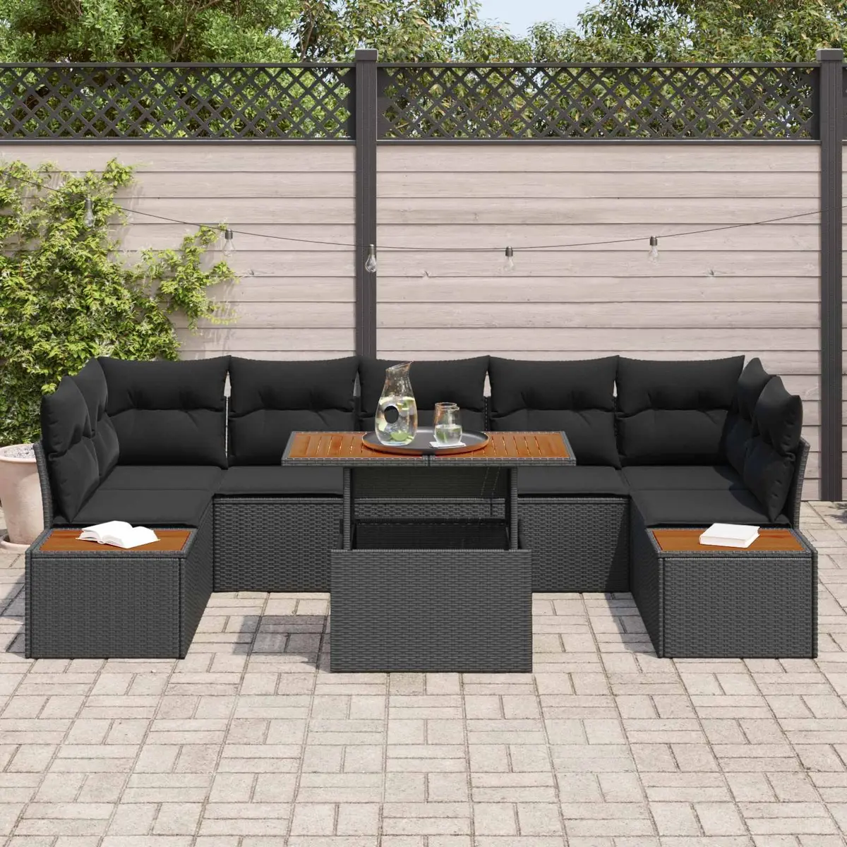 Garden Sofa Set Modular Outdoor Furniture 8 Piece Black Poly Rattan with Storage