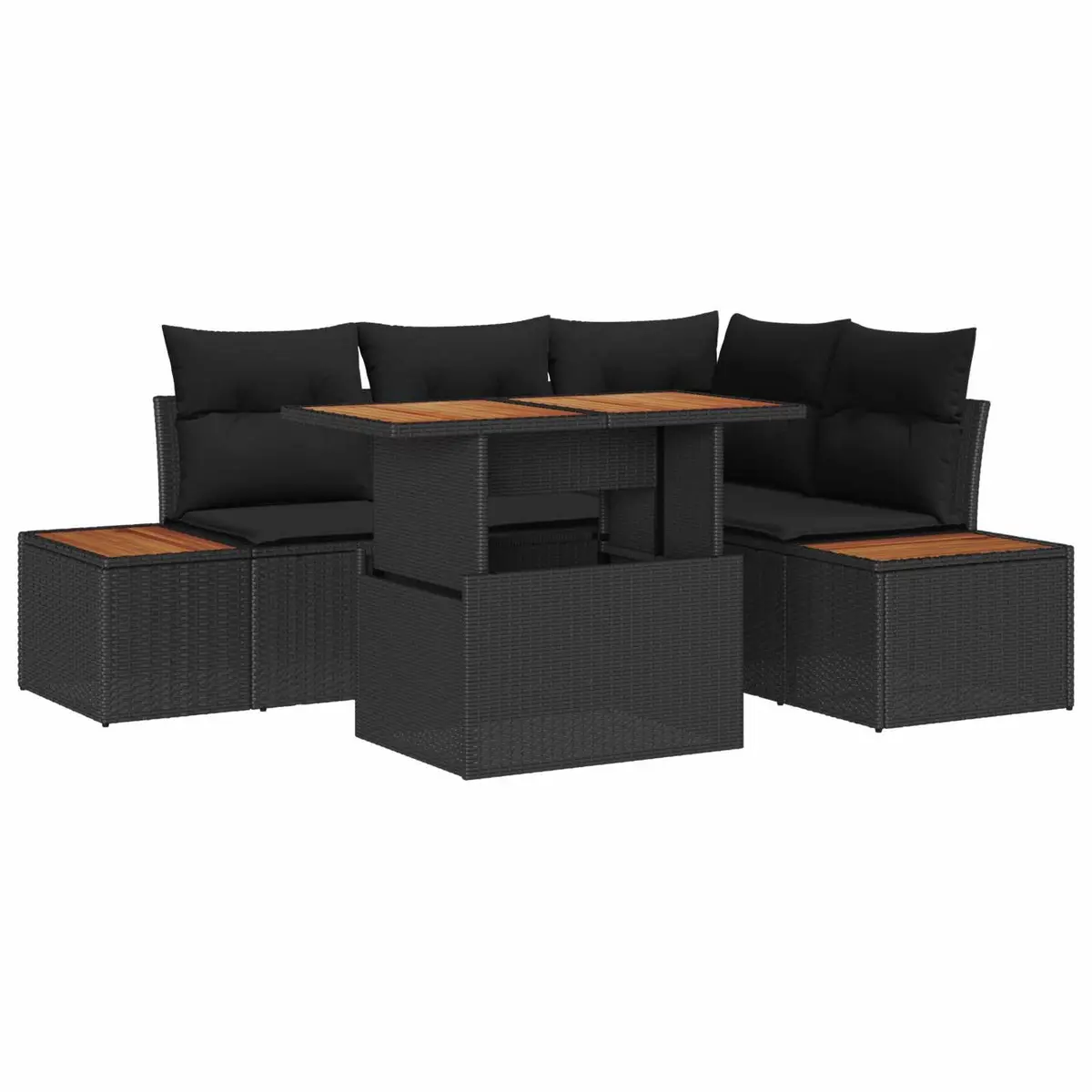 Modular Outdoor Garden Sofa Set Black Poly Rattan 5 Piece with Storage