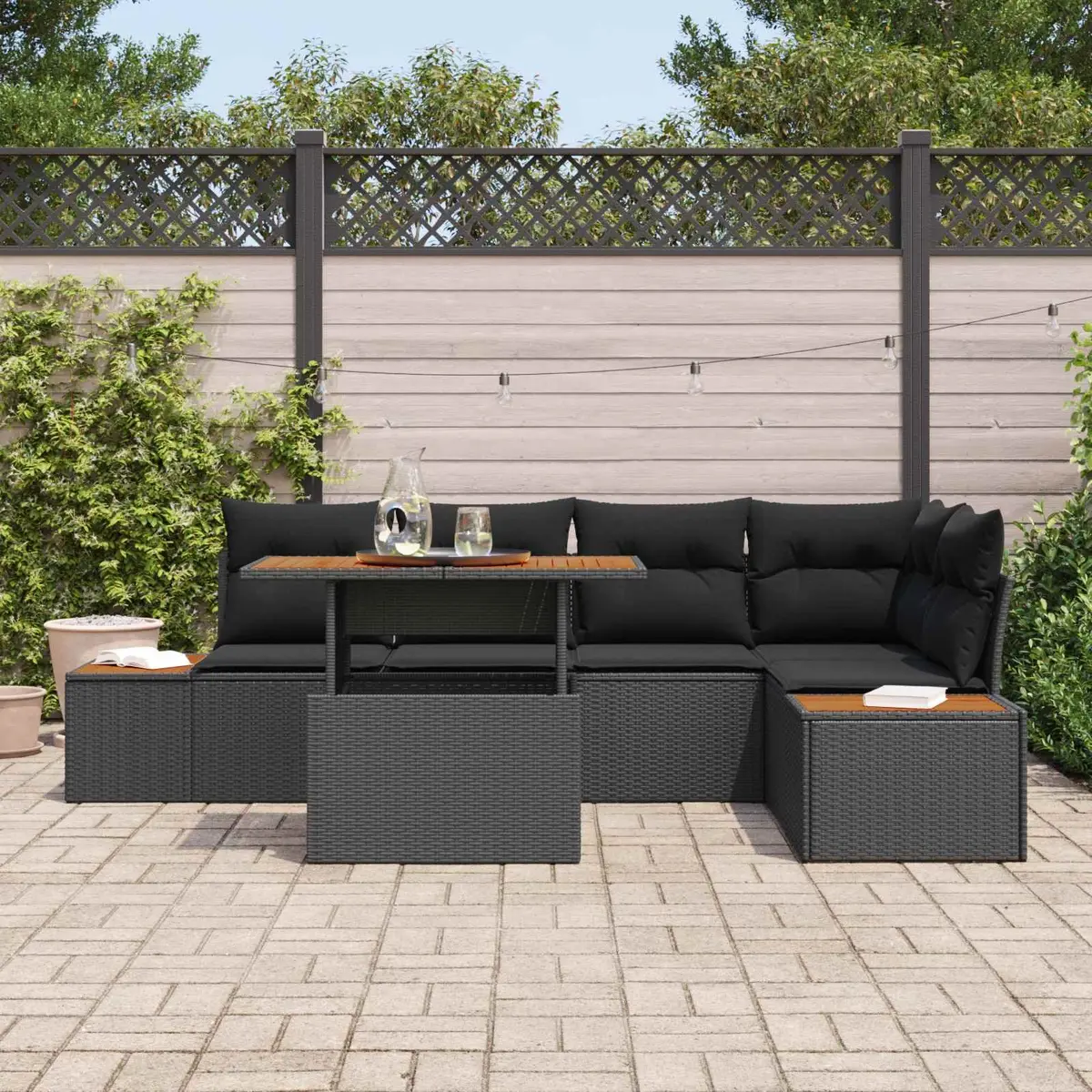 Garden Sofa Set 6 pcs Black Poly Rattan Modular Outdoor Lounge Sectional Set