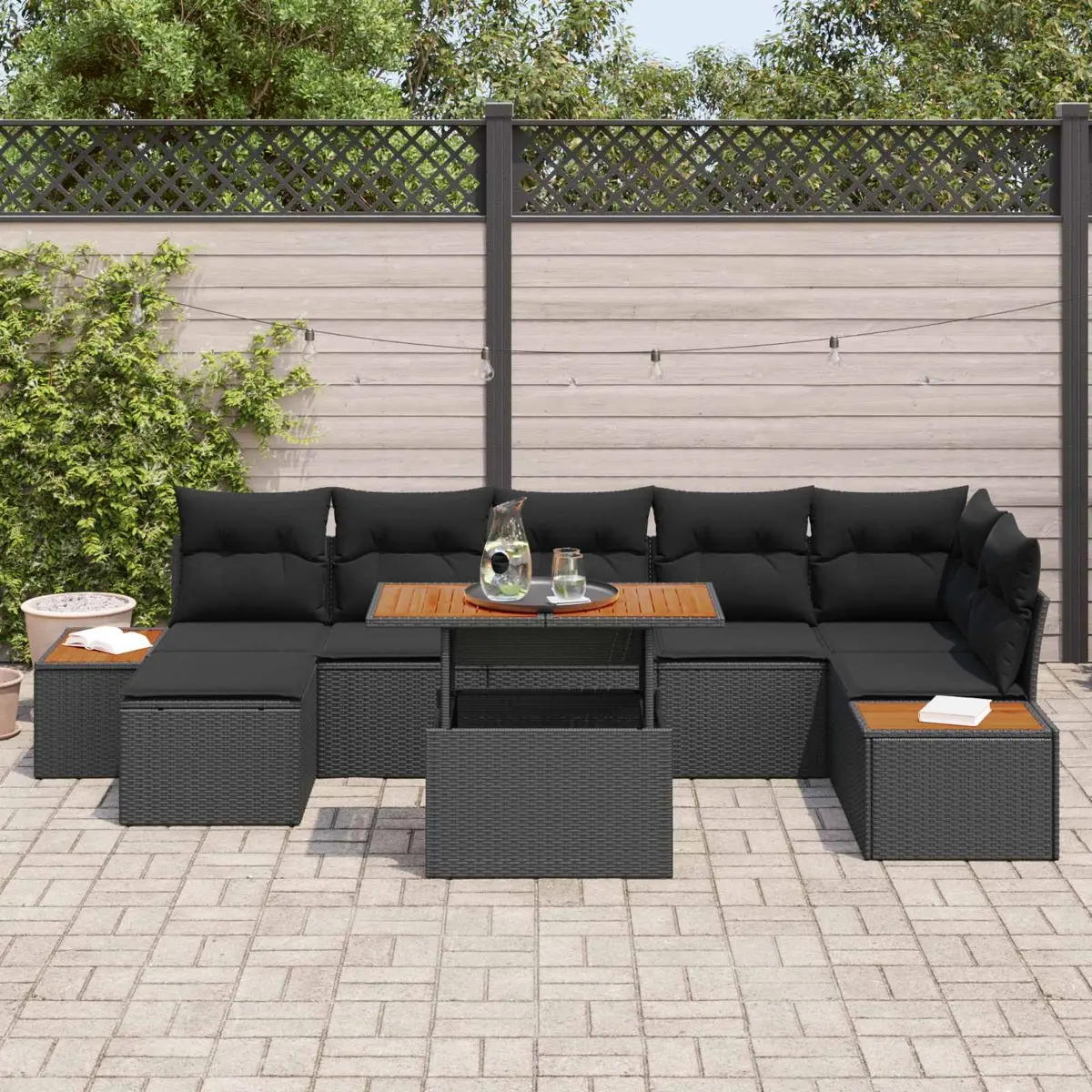 Garden Sofa Set 8 Piece Outdoor Furniture Black Poly Rattan with Storage