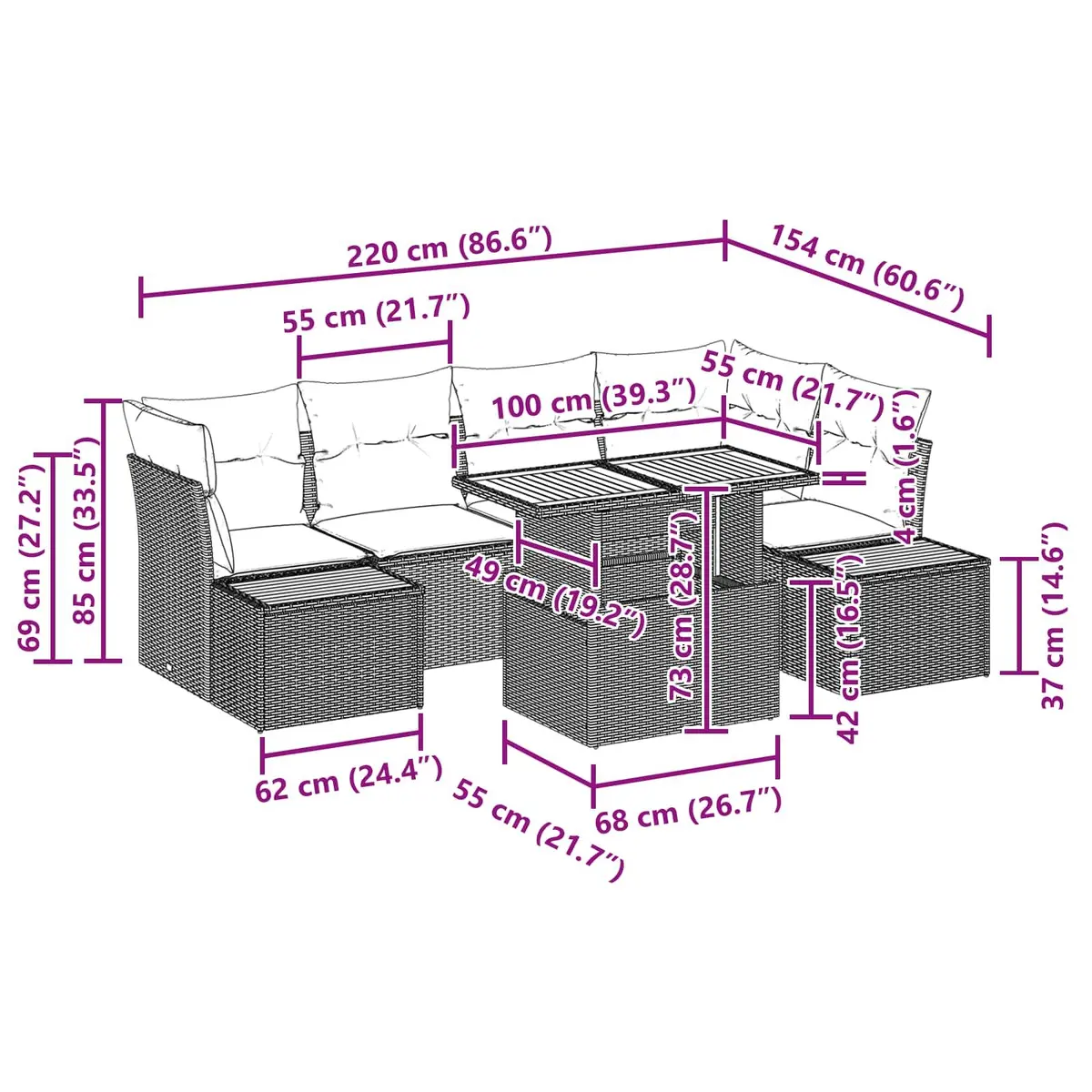 10-Piece Garden Sofa Set with Storage Outdoor Patio Furniture Black Modular