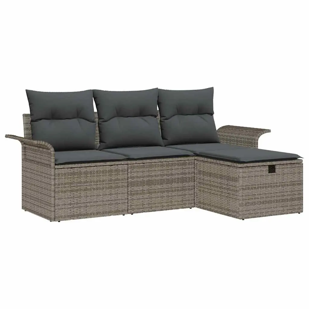 Modular Garden Sofa Set Grey 4 Pieces Poly Rattan Weather Resistant