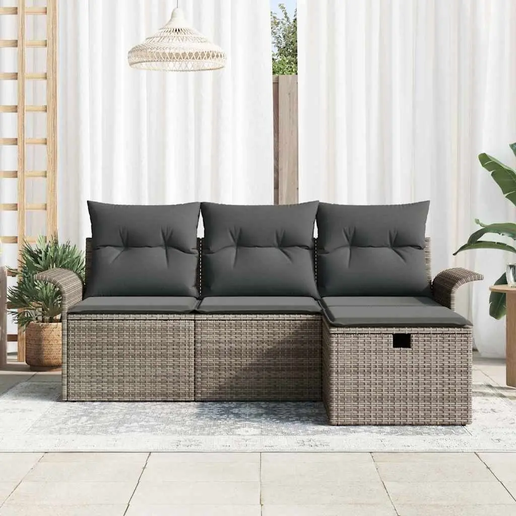 Modular Garden Sofa Set Grey 4 Pieces Poly Rattan Weather Resistant