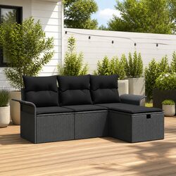 Outdoor Garden Sofa Set 4 Pieces Black Poly Rattan Modular Seating Furniture