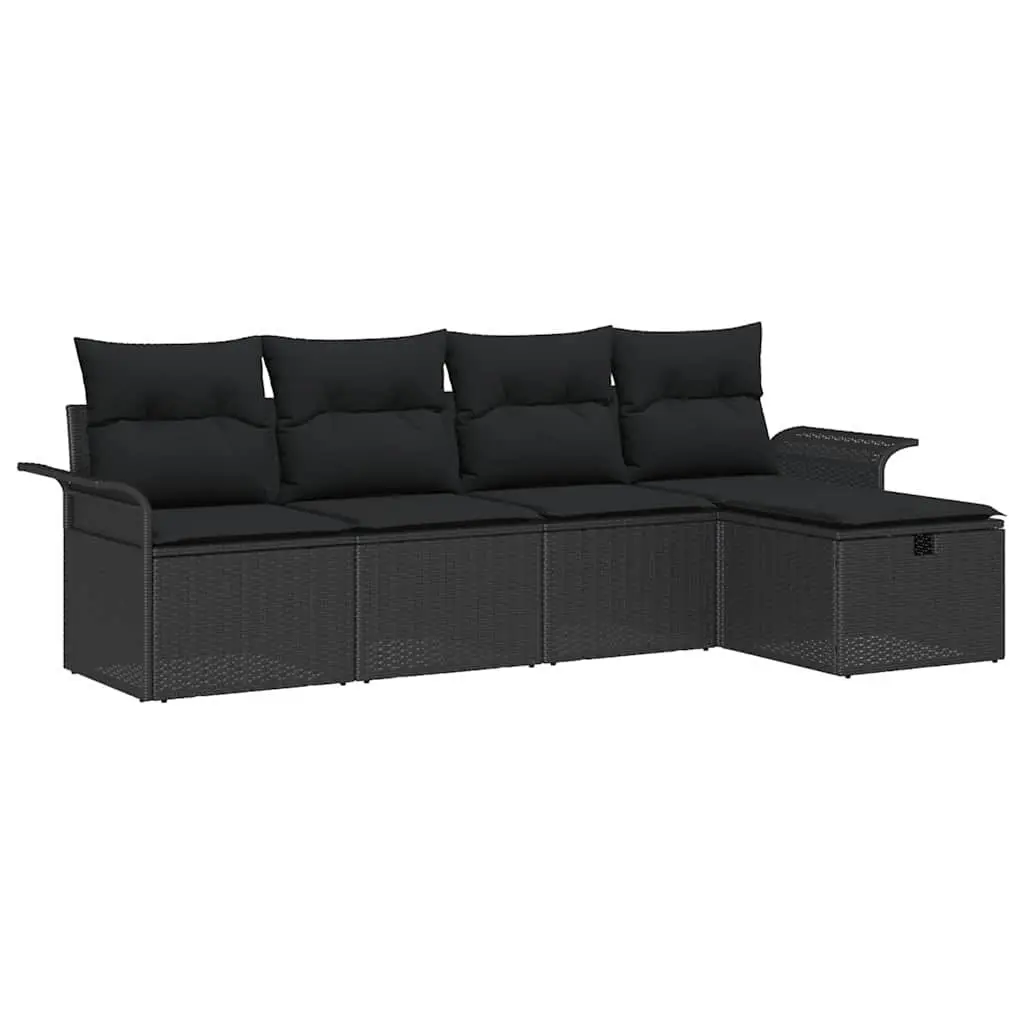 Outdoor Garden Sofa Set Modular 5 Piece Black Poly Rattan with Cushions