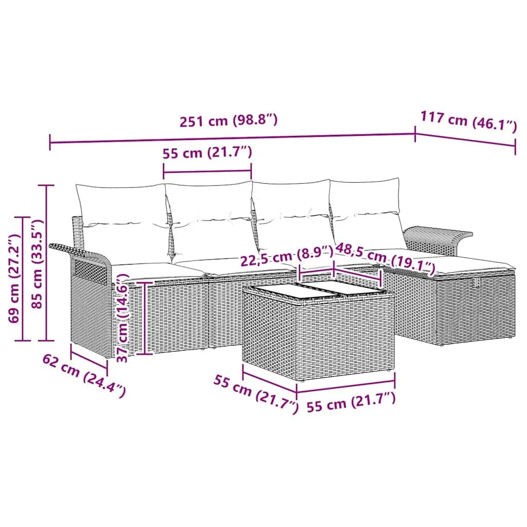 6-Piece Grey Sofa Set for Outdoor Enjoyment