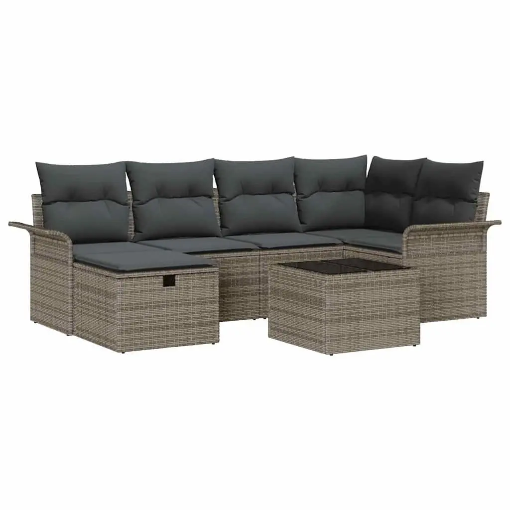 Garden Sofa Set Modern Grey Poly Rattan 7 Piece Outdoor Seating Patio Furniture