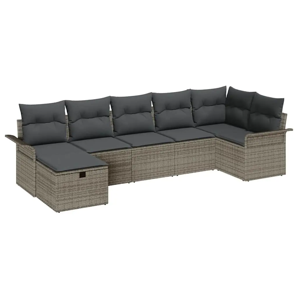 Modular Outdoor Garden Sofa Set 7 pcs Grey Poly Rattan with Storage
