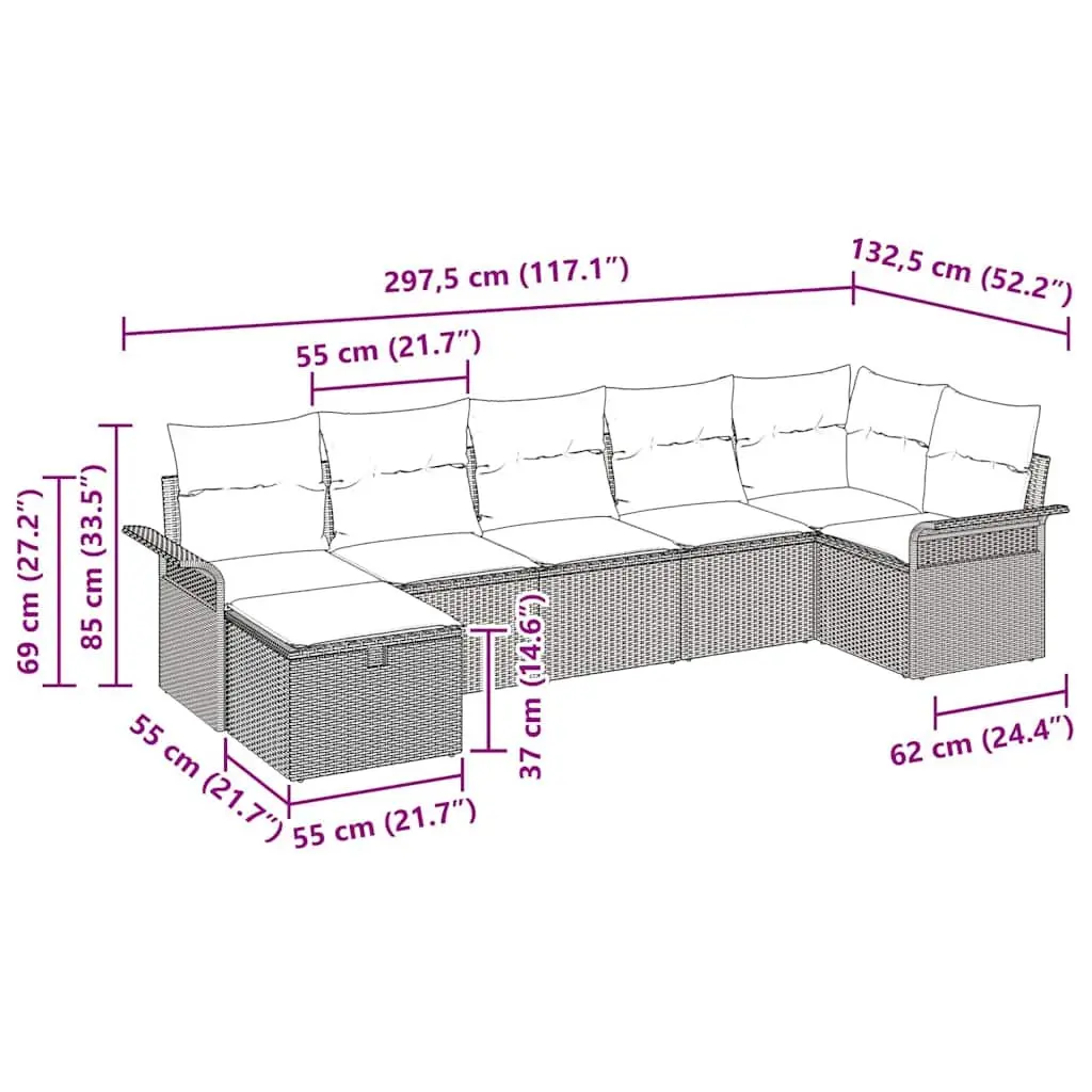 Modular Outdoor Garden Sofa Set 7 pcs Grey Poly Rattan with Storage