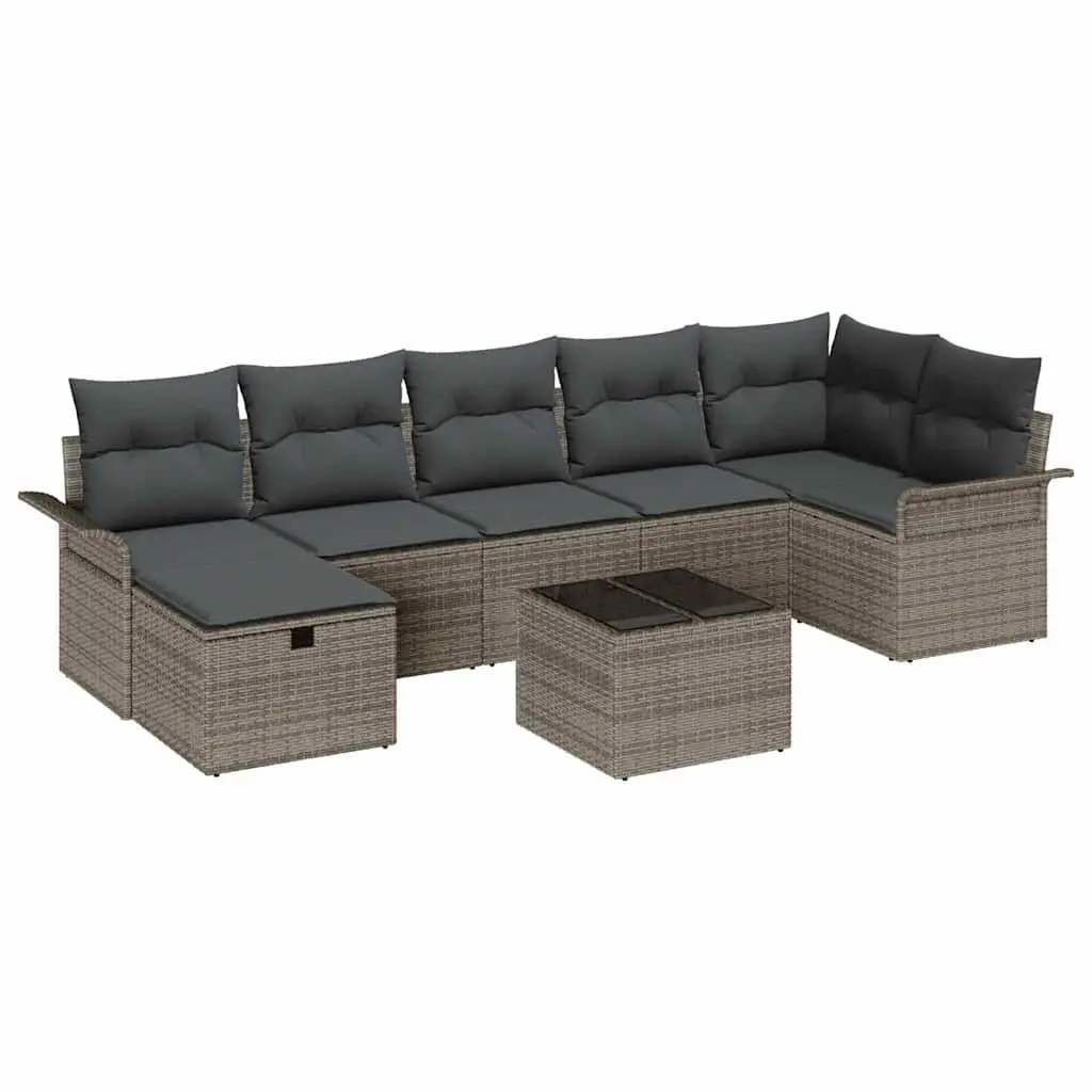 Modular Garden Sofa Set 8 Piece Grey Poly Rattan Outdoor Seating with Height Adjustable Table