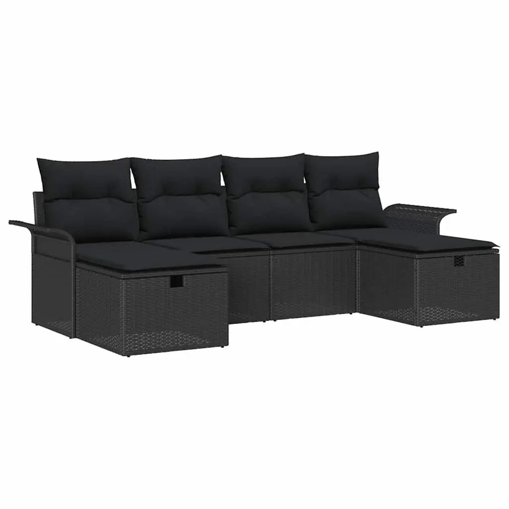 Outdoor Modular Garden Sofa Set Black Poly Rattan 6 Piece