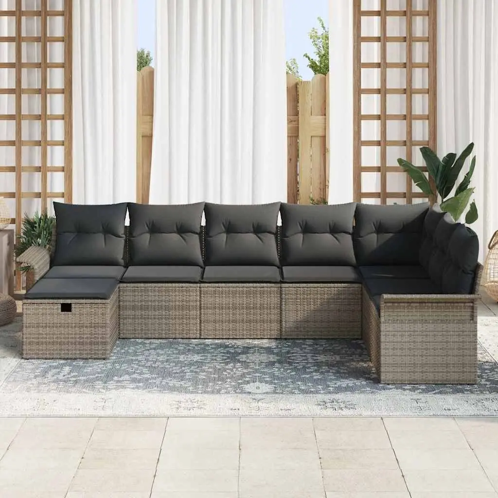 Garden Sofa Set 8 pcs Grey Poly Rattan Outdoor Seating with Cushions Modular