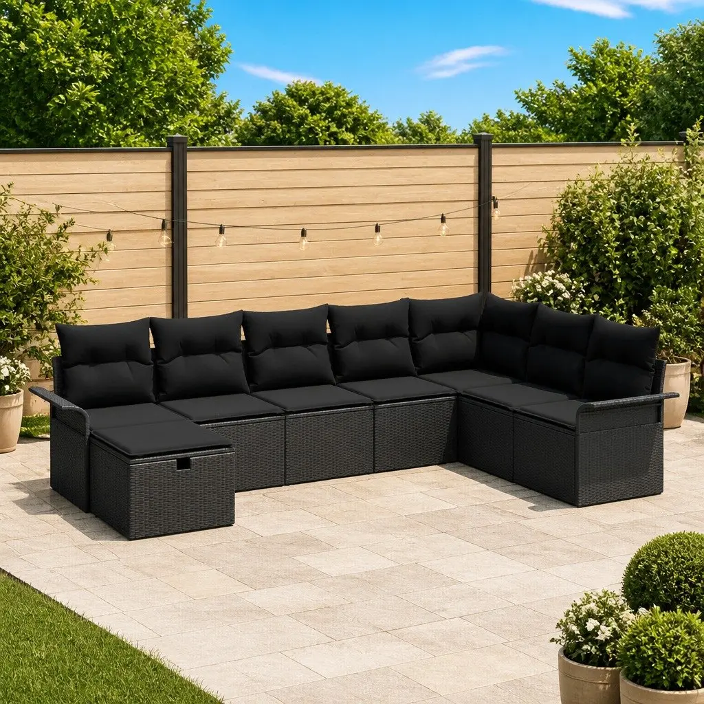 Outdoor Garden Sofa Set Modular Black Poly Rattan 8 Piece