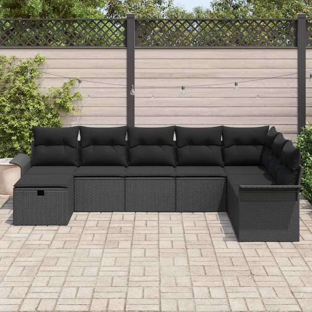 Outdoor Garden Sofa Set Modular Black Poly Rattan 8 Piece