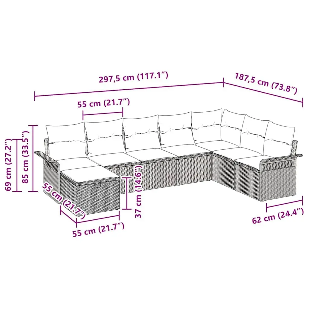 Outdoor Garden Sofa Set Modular Black Poly Rattan 8 Piece