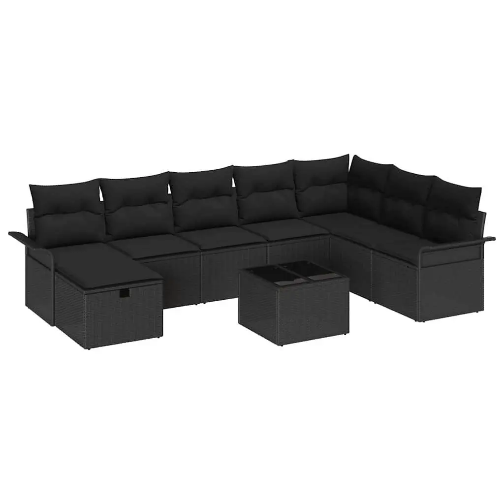 Outdoor Garden Sofa Set Modular Black Poly Rattan 9 Pieces