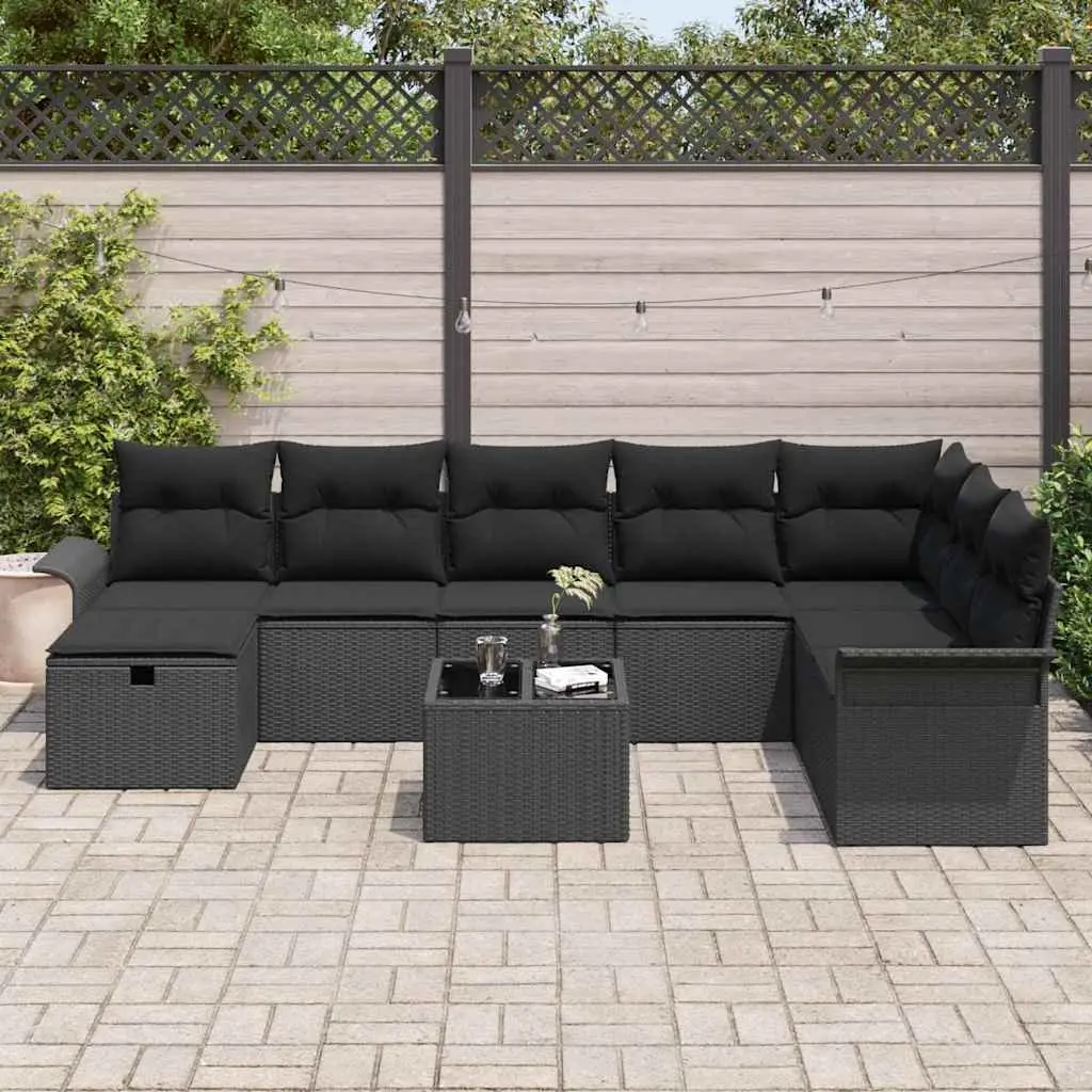 Outdoor Garden Sofa Set Modular Black Poly Rattan 9 Pieces