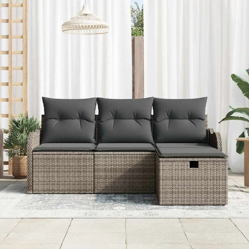 ModularGreyOutdoorSofaSet4PiecePolyRattanLoungewithCushions