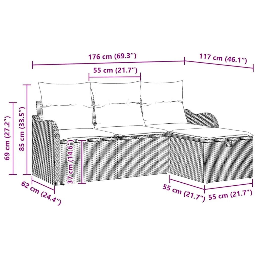ModularGreyOutdoorSofaSet4PiecePolyRattanLoungewithCushions