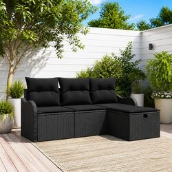 Outdoor Garden Sofa Set 4 Piece Modular Black Poly Rattan with Cushions