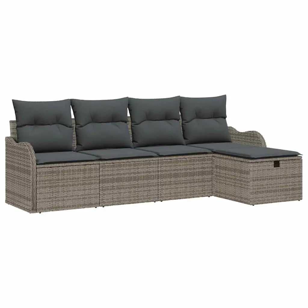 Garden Sofa Set 5 Piece Modular Outdoor Seating Grey Poly Rattan Patio Furniture