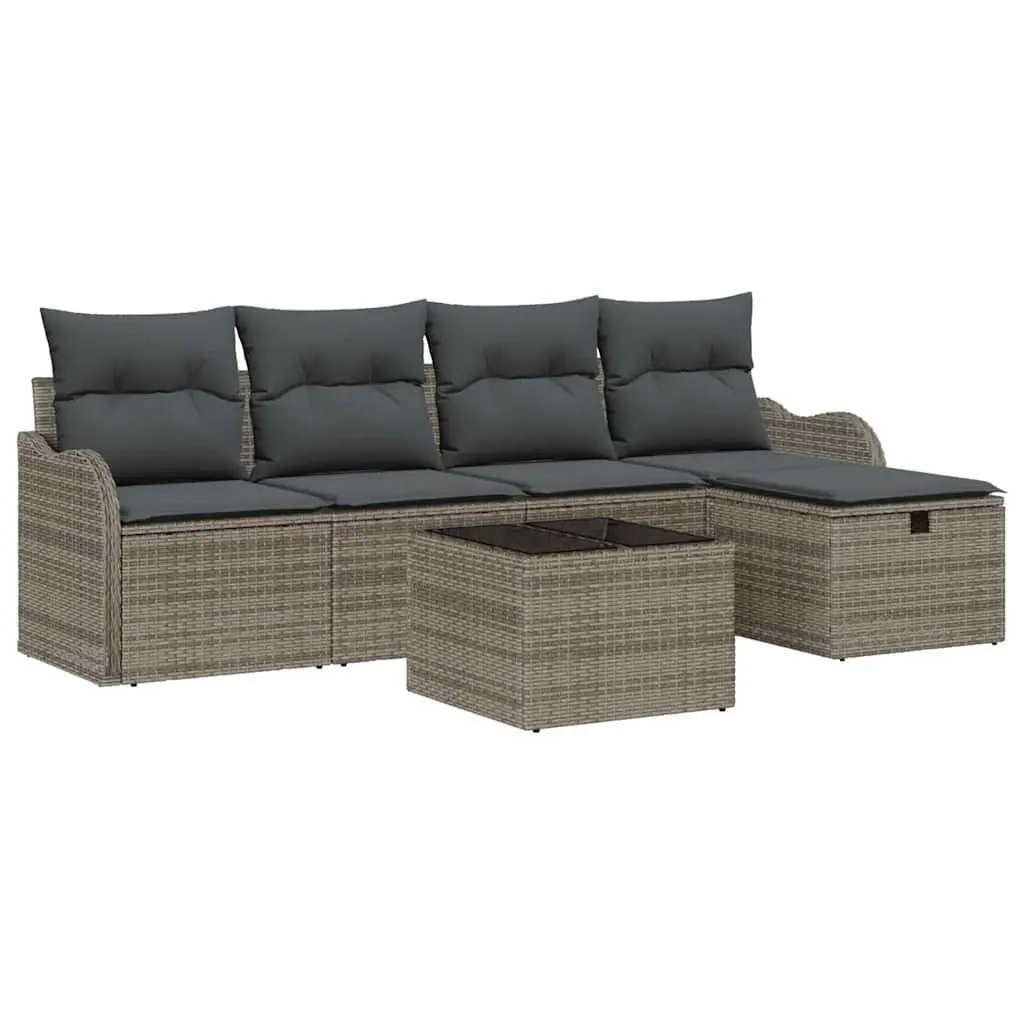 Modular Garden Sofa Set Grey Poly Rattan 6 Pieces Outdoor Seating Patio