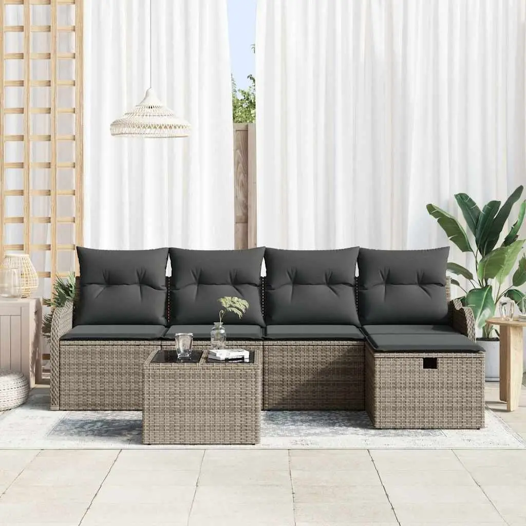Modular Garden Sofa Set Grey Poly Rattan 6 Pieces Outdoor Seating Patio