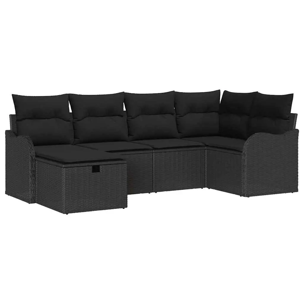 Modular Outdoor Garden Sofa Set 6 Piece Black Poly Rattan Patio Seating