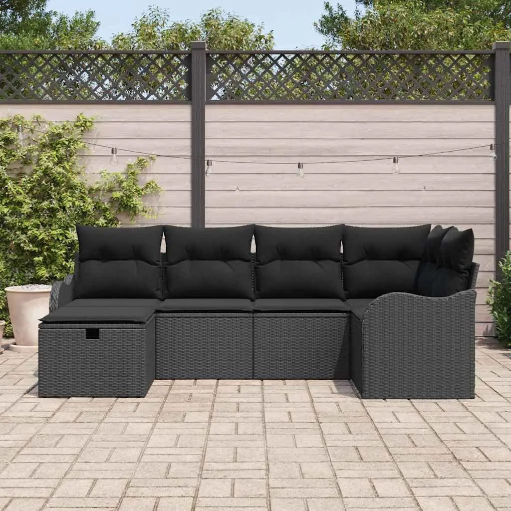 Modular Outdoor Garden Sofa Set 6 Piece Black Poly Rattan Patio Seating