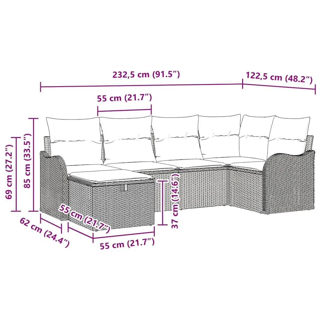 Modular Outdoor Garden Sofa Set 6 Piece Black Poly Rattan Patio Seating