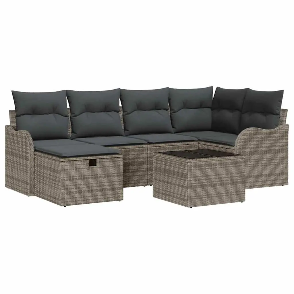 Garden Sofa Set Modular 7 pcs Grey Poly Rattan Outdoor Seating Cushions Patio