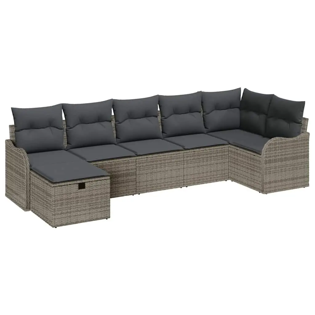 7 Piece Outdoor Sofa Set Grey Modular Poly Rattan Garden Furniture with Storage
