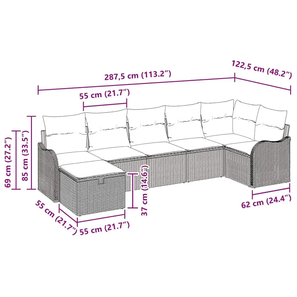7 Piece Outdoor Sofa Set Grey Modular Poly Rattan Garden Furniture with Storage
