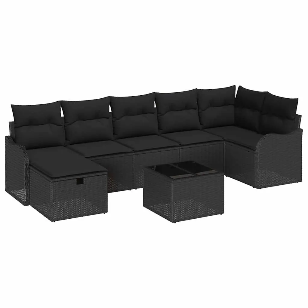 Outdoor Sofa Set Modular Black Poly Rattan 8 Piece with Storage
