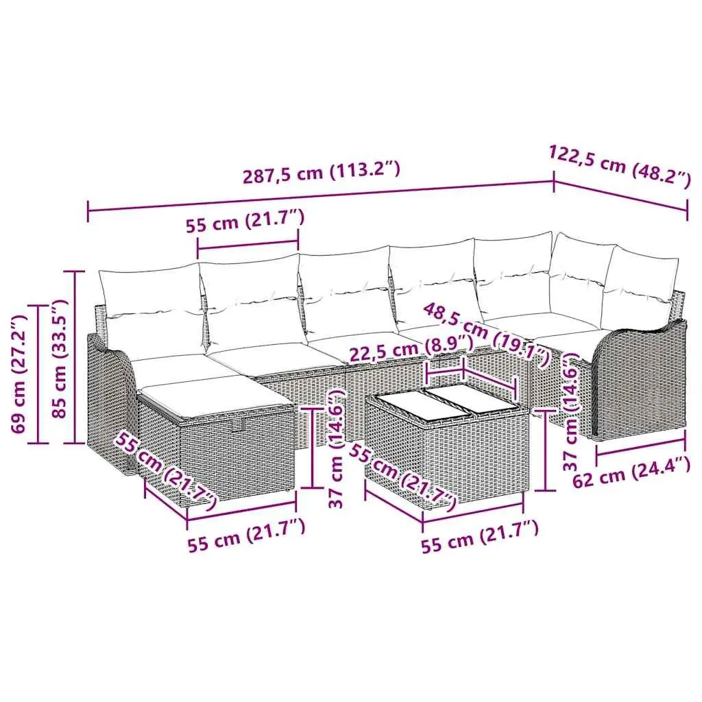 Outdoor Sofa Set Modular Black Poly Rattan 8 Piece with Storage