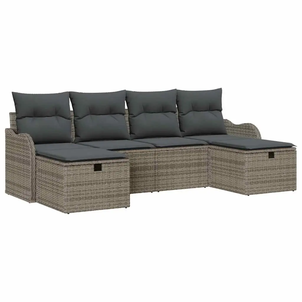 Outdoor Garden Sofa Set 6 Piece Modular Seating Grey Poly Rattan with Storage