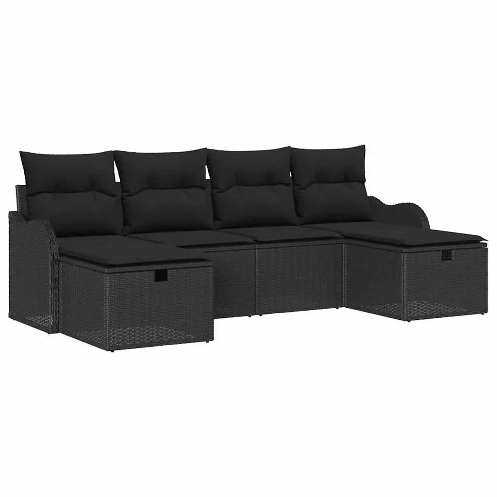 Outdoor Sofa Set 6 Piece Modular Garden Seating with Hidden Storage Black Poly