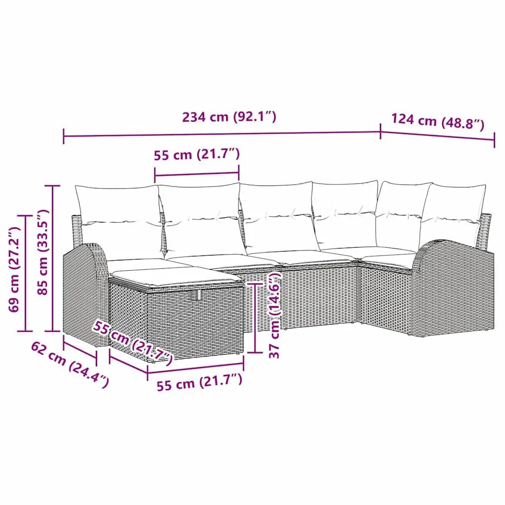 Outdoor Sofa Set with Storage Black Poly Rattan Garden Seating Modular Lounge